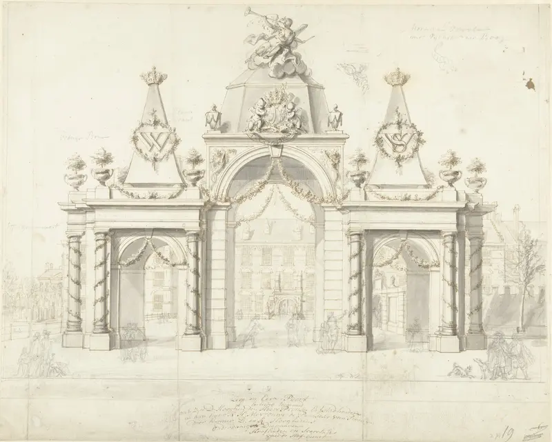 Erepoort op het Buitenhof voor de intrede van Willem V en Wilhelmina van Pruisen, 1767 Wall Art by Dirk van der Aa - High-Resolution Digital Print