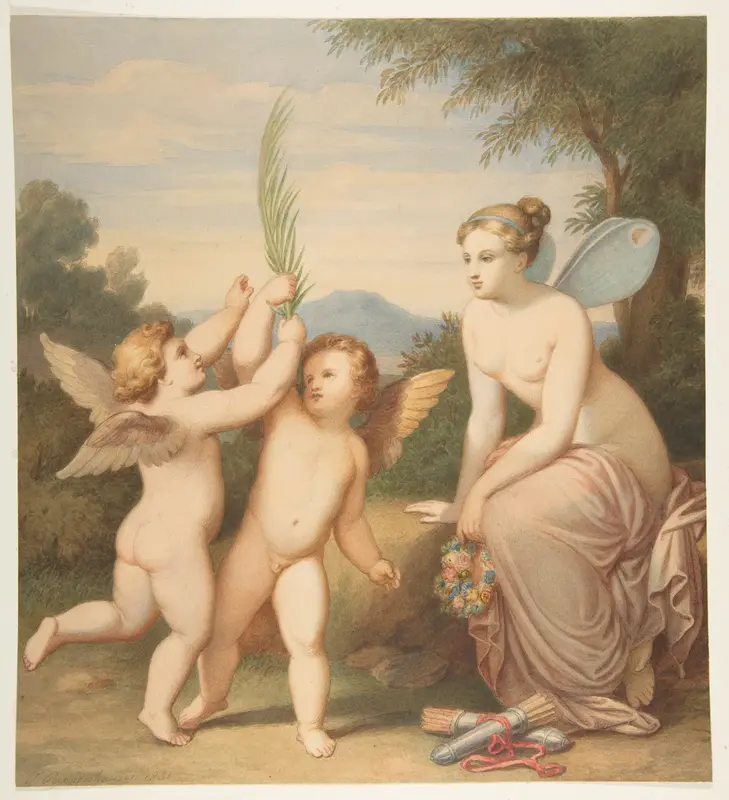 Eros and Anteros with Psyche Looking at Them Wall Art by Johannes Riepenhausen - High-Resolution Digital Print