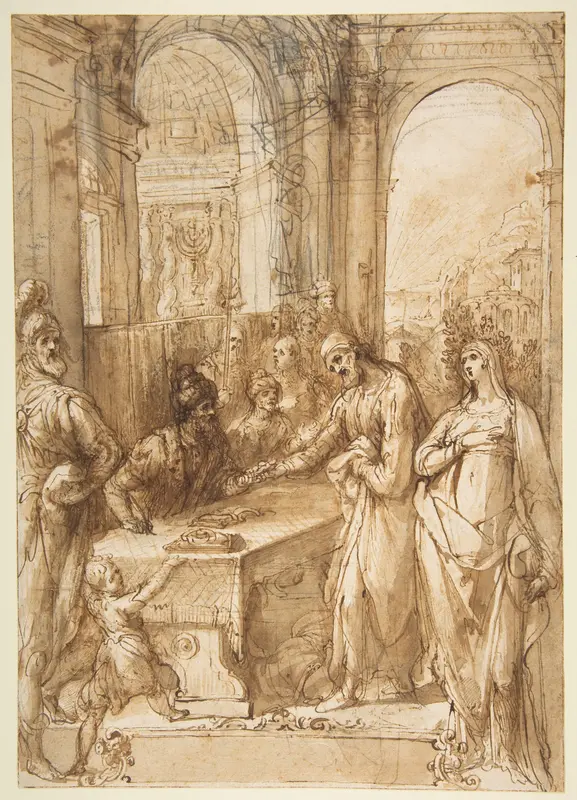 Esther and Mordecai before King Ahasuerus (Esther 8:1- 12) Wall Art by Giovanni de' Vecchi - High-Resolution Digital Print