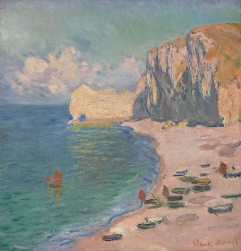 Étretat: The Beach and the Falaise d'Amont Wall Art by Claude Monet - High-Resolution Digital Print