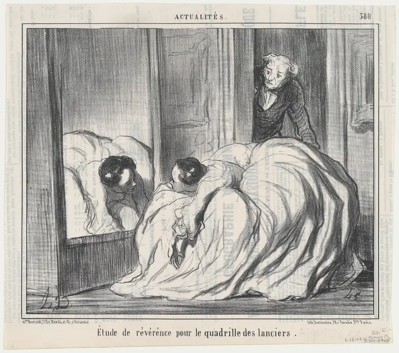 Étude de révérence pour le quadrille des lanciers, from Actualités, publlished in Le Charivari, March 30, 1857 Wall Art by Honoré Daumier - High-Resolution Digital Print