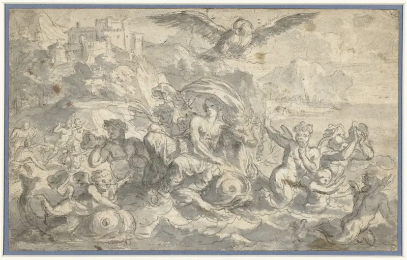 Europa en de stier omgeven door zeegoden Wall Art by Charles Le Brun - High-Resolution Digital Print