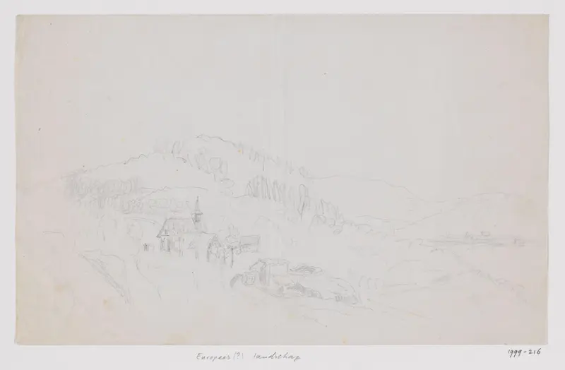 Europees (?) landschap met kerkje Wall Art by Adrianus Johannes Bik - High-Resolution Digital Print