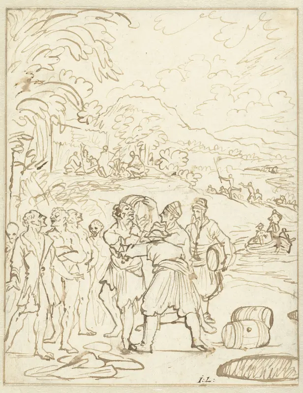 Europese matrozen proberen tevergeefs om Aboriginals vaten te laten dragen Wall Art by Unknown - High-Resolution Digital Print
