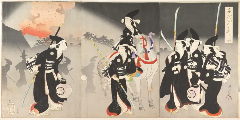 “Evacuation of the Ladies,” from the series The Inner Precincts of Chiyoda Castle (Chiyoda no Ōoku, Otachinoki)