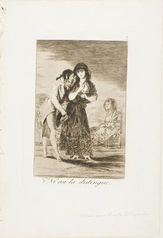 Even Thus he Cannot Make Her Out, plate seven from Los Caprichos