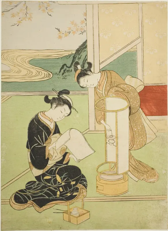Evening Glow of a Lamp (Andon no sekisho), from the series "Eight Views of the Parlor (Zashiki hakkei)" Wall Art by Suzuki Harunobu - High-Resolution Digital Print