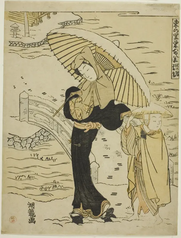 Evening Snow at Ikenohata (Ikenohata bosetsu), from the series "Eight Views of Prosperity in the Eastern Village (Azuma no sato eiga hakkei)" Wall Art by Isoda Koryusai - High-Resolution Digital Print