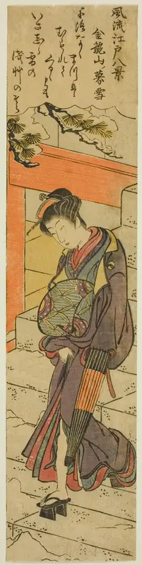 Evening Snow at Kinryuzan Temple (Kinryuzan no bosetsu), from the series "Eight Fashionable Views of Edo (Furyu Edo hakkei)"