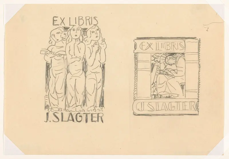 Ex libris voor J. Slagter (ontwerp, twee maal) Wall Art by Leo Gestel - High-Resolution Digital Print