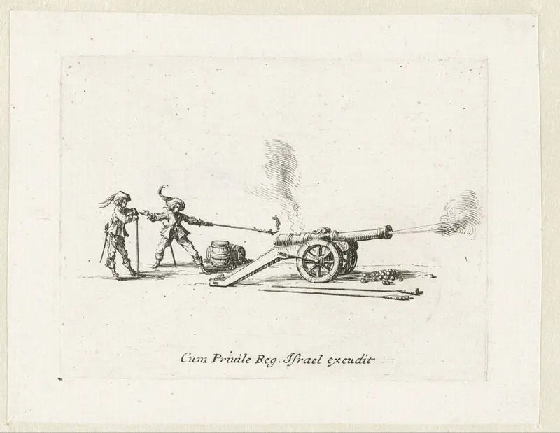 Exercities met een kanon: afvuren van een kanon Wall Art by Jacques Callot - High-Resolution Digital Print