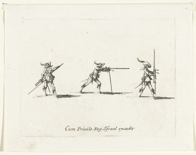 Exercities met een musket: voorbereidingen voor het afvuren van een musket Wall Art by Jacques Callot - High-Resolution Digital Print