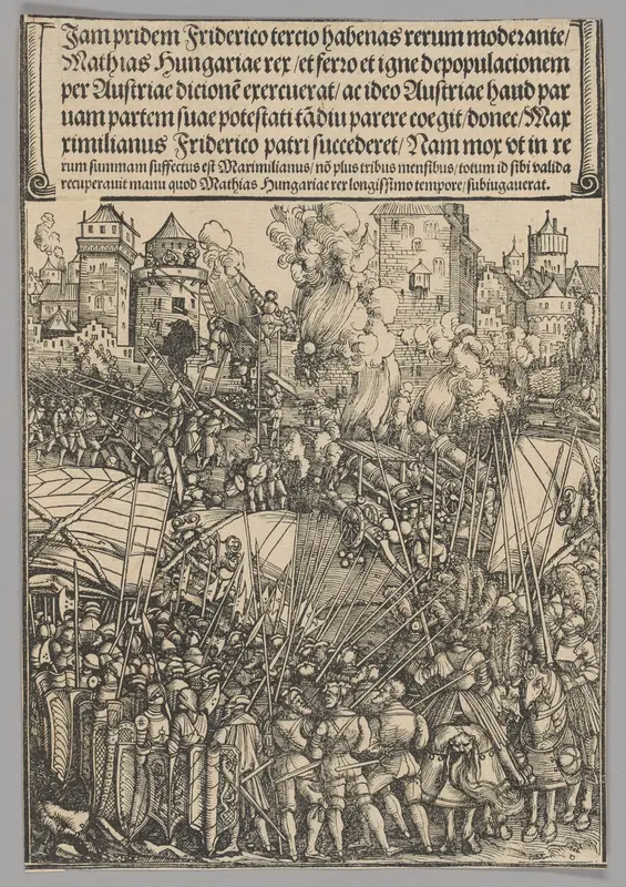 Expulsion of the Hungarians, plate 13 from Historical Scenes from the Life of Emperor Maximilian I from the Triumphal Arch Wall Art by Hans Springinklee - High-Resolution Digital Print