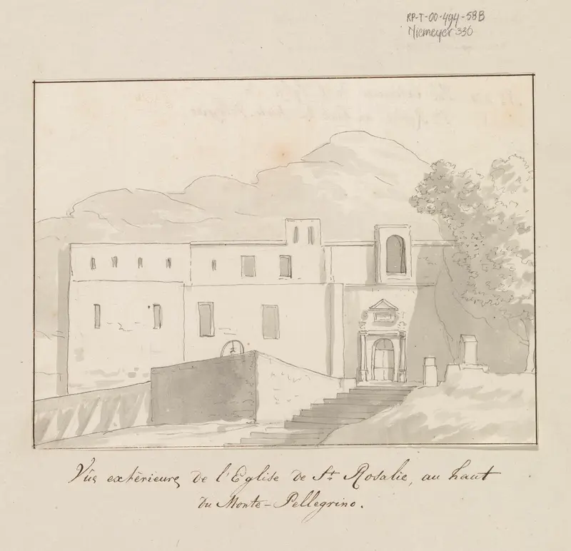 Exterieur van de Santa Rosalia kerk, gelegen hoog op Monte Pellegrino Wall Art by Louis Ducros - High-Resolution Digital Print