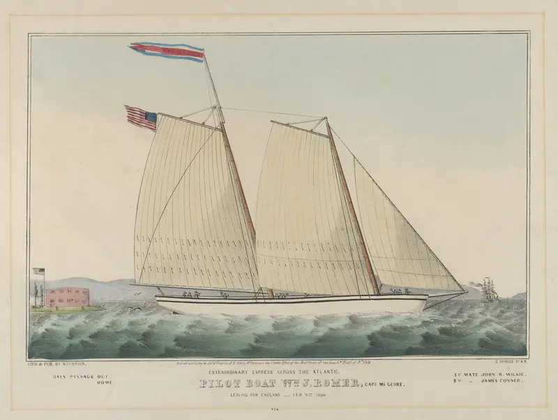 Extraordinary Express Across the Atlantic – Pilot Boat Wm. J. Romer, [commanded by] Captain McGuire, Leaving for England, February 9th, 1846 Wall Art by Nathaniel Currier - High-Resolution Digital Print