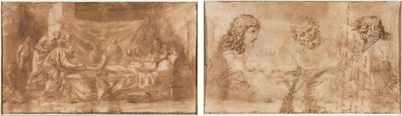 Extreme Unction (recto); Three Heads and Other Sketches (verso) Wall Art by Nicolas Poussin - High-Resolution Digital Print