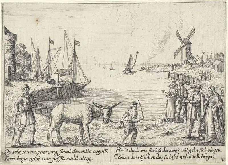 Fabel van de boer en zijn ezel; Zowel de boer als zijn zoon lopen Wall Art by Wenceslaus Hollar - High-Resolution Digital Print