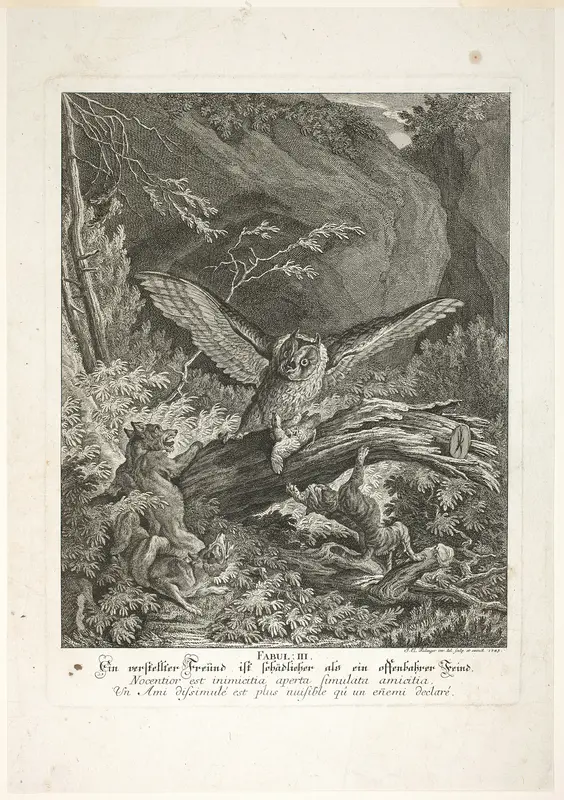 Fable III, plate three from Lehrreiche Fabeln aus dem Reiche der Theire Wall Art by Johann Elias Ridinger - High-Resolution Digital Print