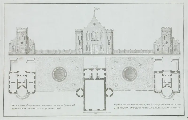 Façade et plan de l'Amirauté dans le jardin à Tsárskoye Selò... Wall Art by Ivan Kuvakin - High-Resolution Digital Print