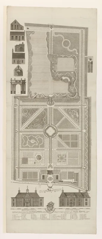 Façade van het huis en plattegrond van de tuinen van buitenplaats Beeckesteijn Wall Art by Unknown artist - High-Resolution Digital Print