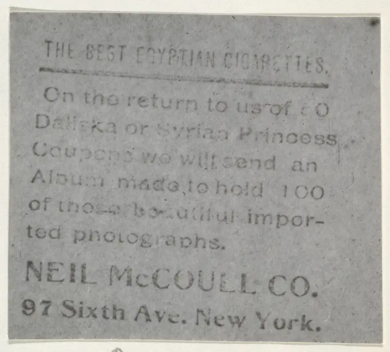 Facsimile of card verso, from the Actresses series (T123, Type 1), issued by Neil McCoull Co. Wall Art by Neil McCoull Co. - High-Resolution Digital Print