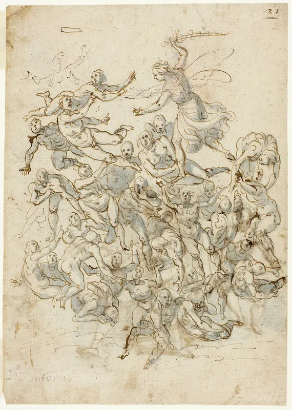 Fall of the Damned (recto); Sketches of Seated Saint John the Baptist (verso) Wall Art by Circle of Cigoli - High-Resolution Digital Print