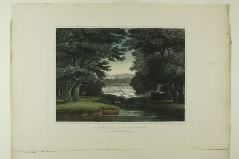 Falls of St. Anthony on the Mississippi, plate seven of the first number of Picturesque Views of American Scenery Wall Art by John Hill - High-Resolution Digital Print