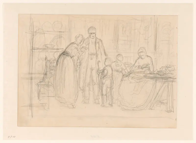 Familie in interieur Wall Art by Hendrik Valkenburg - High-Resolution Digital Print