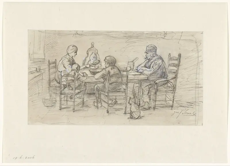 Familie rond een tafel aan een maaltijd