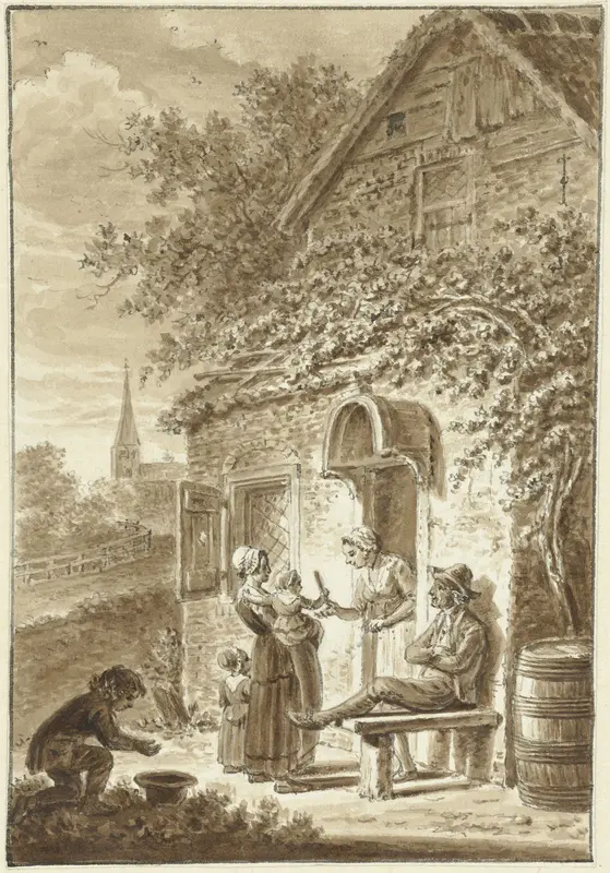 Familie voor het huis Wall Art by Johannes Petrus van Horstok - High-Resolution Digital Print
