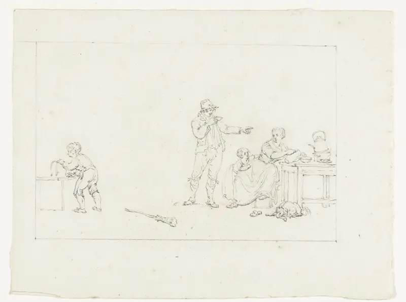 Familie, waarvan de vader een kopje thee (?) drinkt Wall Art by Pieter Bartholomeusz. Barbiers - High-Resolution Digital Print