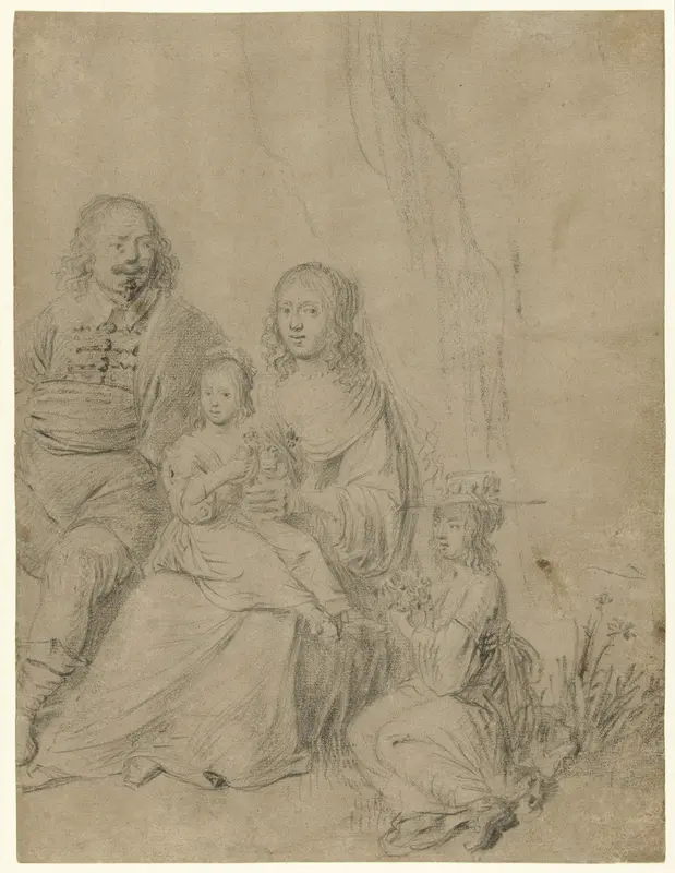 Familiegroep bestaande uit een ouderpaar en twee dochters Wall Art by Unknown - High-Resolution Digital Print