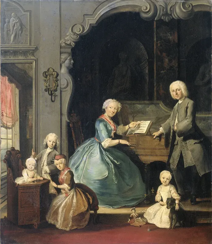 Familiegroep bij een klavecimbel Wall Art by Unknown - High-Resolution Digital Print