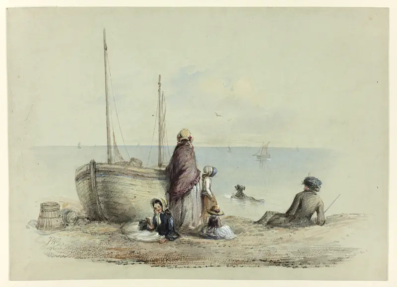 Family on a Beach Wall Art by Hablot Knight Browne - High-Resolution Digital Print