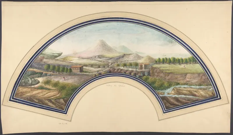 Fan Design with Mount Vesuvius Wall Art by Anonymous, 19th century - High-Resolution Digital Print