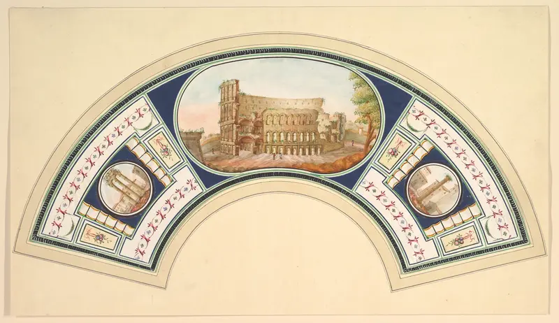 Fan Design with the Colosseum and the Temple of Vesta Wall Art by Anonymous, Italian, 18th century - High-Resolution Digital Print