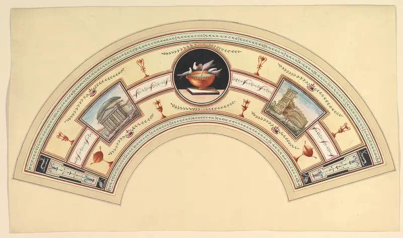 Fan Design with the Pantheon and the Colosseum Wall Art by Anonymous, Italian, 18th century - High-Resolution Digital Print