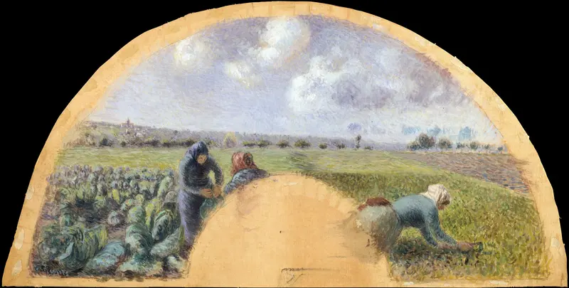 Fan Mount: The Cabbage Gatherers Wall Art by Camille Pissarro - High-Resolution Digital Print