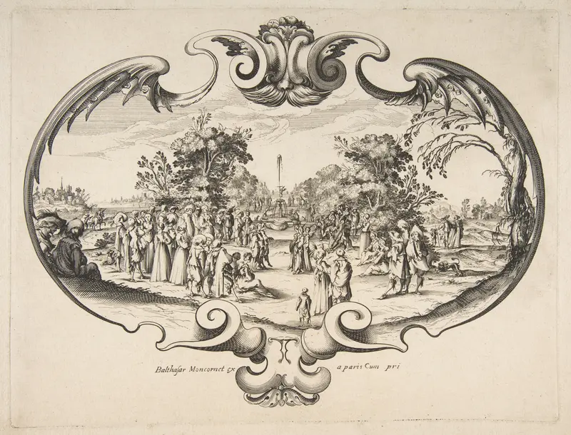 Fan with figures in a garden Wall Art by Nicolas Cochin - High-Resolution Digital Print