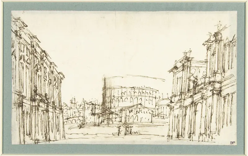 Fantasiearchitectuur met doorkijk op het Colosseum Wall Art by Giuseppe Valeriani - High-Resolution Digital Print