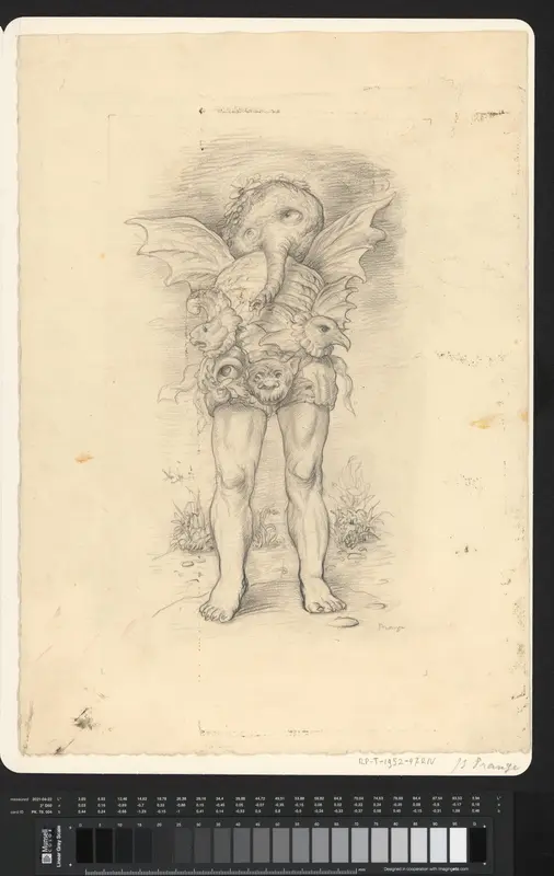 Fantasiefiguur met benen, vleugels en slurf Wall Art by Unknown - High-Resolution Digital Print