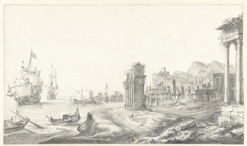 Fantasiegezicht op een zuidelijke haven Wall Art by Jan Abrahamsz. Beerstraten - High-Resolution Digital Print