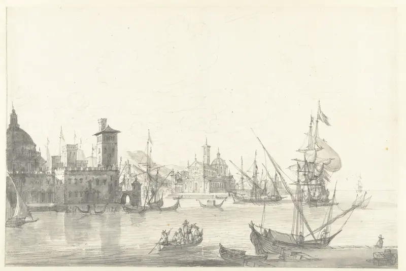 Fantasiegezicht op een zuidelijke havenstad Wall Art by Jan Abrahamsz. Beerstraten - High-Resolution Digital Print