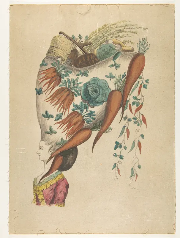 Fantastic Hairdress with Fruit and Vegetable Motif Wall Art by Anonymous, French, 18th century - High-Resolution Digital Print