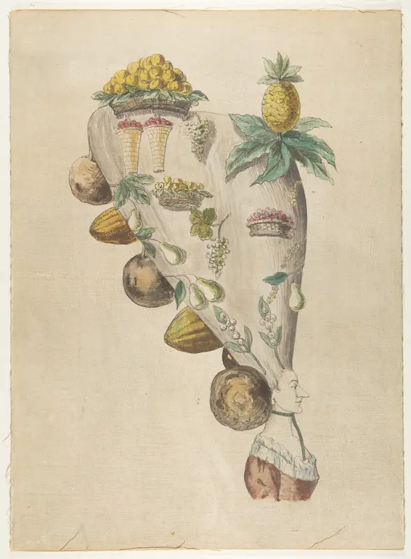 Fantastic Hairdresses with Fruit and Vegetable Motifs Wall Art by Anonymous, French, 18th century - High-Resolution Digital Print