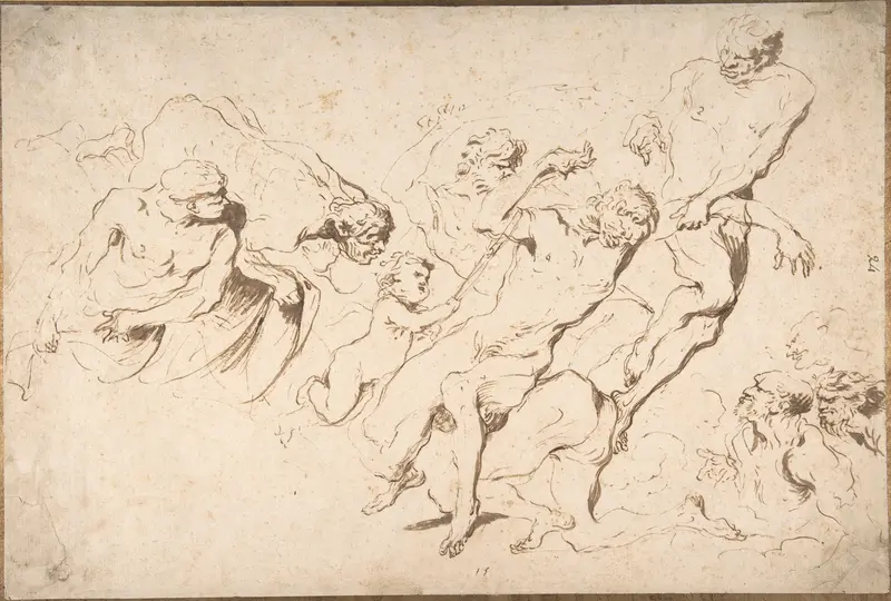 Fantastic Subject: Five Nude Male Figures Punishing Another