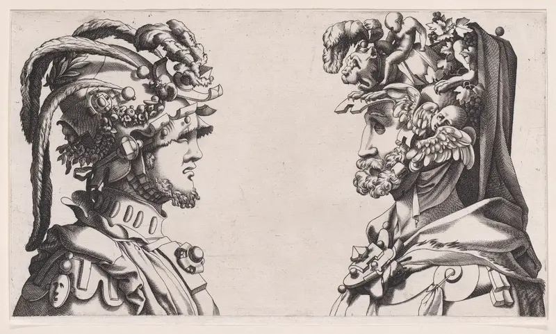 Fantastical Masked Masculine Heads Wall Art by Anonymous, 16th century - High-Resolution Digital Print