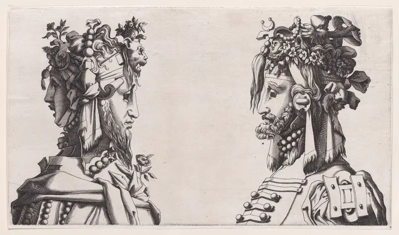 Fantastical Masked Masculine Heads Wall Art by Anonymous, French, 16th century - High-Resolution Digital Print