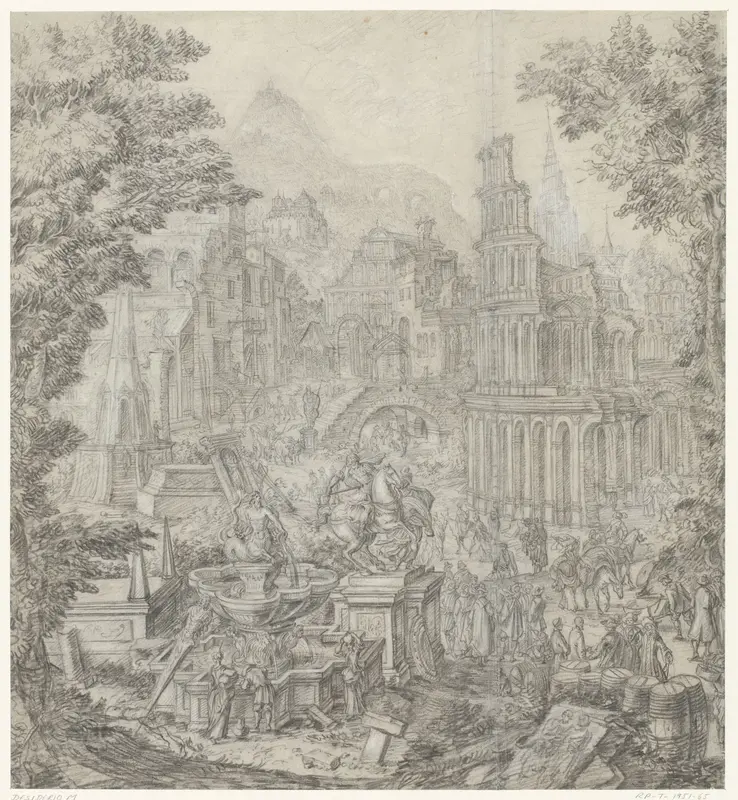 Fantastisch landschap met gebouwen Wall Art by Unknown - High-Resolution Digital Print