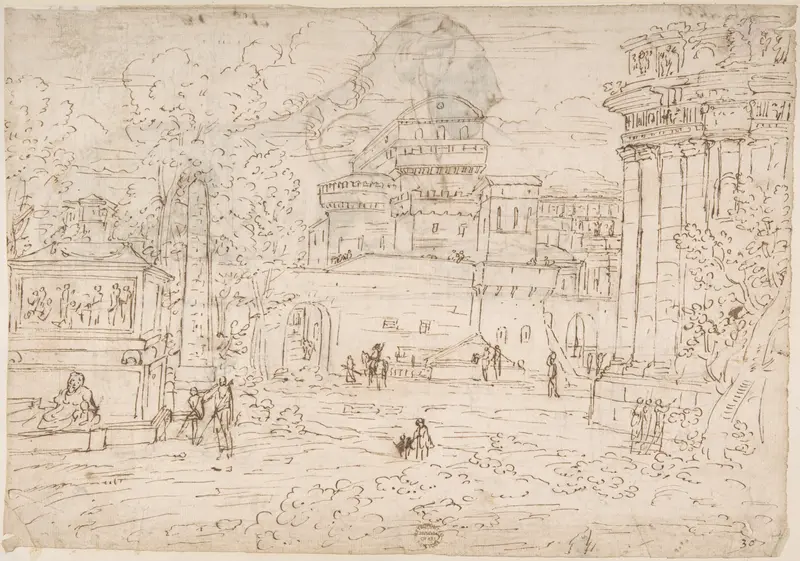 Fantasy based on Vatican: Sistine Chapel, Loggia (identification by James S. Ackerman) (recto); A Lion (verso) Wall Art by Anonymous, Italian, Roman-Bolognese, 17th century - High-Resolution Digital Print